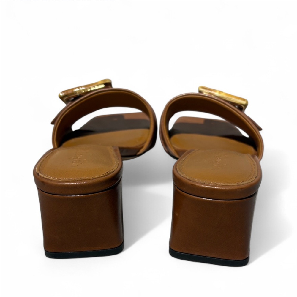 J. McLaughlin Bamboo Buckle Leather Slide Sandals with Block Heel - Picture 11 of 14